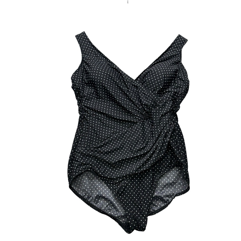 Miraclesuit Womens Swimsuit 14 Black Polka Dot One Piece Swim Wrap Modest
